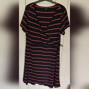 Black and Orange Striped Wrap Dress